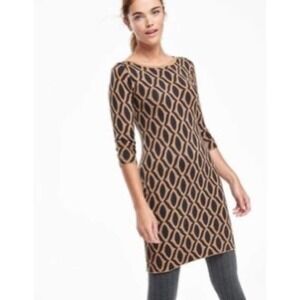 Boden Knit Tunic Sheath Dress Size 8 Geometric Printed 3/4 Sleeve Boat Neck